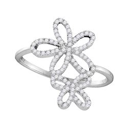 10kt White Gold Round Emerald Dot Flower Stackable Band Ring 1/12 Cttw