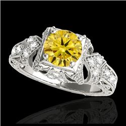 1.51 ctw Intense Fancy Yellow Diamond Art Deco Ring 18K Rose Gold