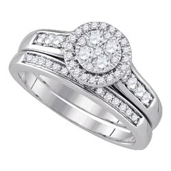 14kt White Gold Round Diamond Geometric Stackable Band Ring 1/10 Cttw