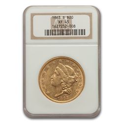 1863-S $20 Liberty Gold Double Eagle XF-45 NGC