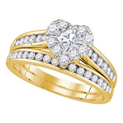 14kt Yellow Gold Princess Diamond Bridal Wedding Engagement Ring Band Set 1/2 Cttw