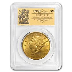 1905-S $20 Liberty Gold Double Eagle BU PCGS (Prospector Label)