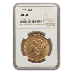 1872 $20 Liberty Gold Double Eagle AU-58 NGC