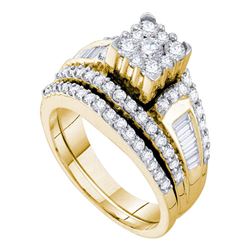 14kt Yellow Gold Princess Diamond Bridal Wedding Engagement Ring Band Set 1-1/2 Cttw