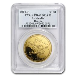 2012 1 oz Gold Lunar Year of the Dragon PR-69 PCGS (SII)