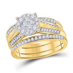 14kt Yellow Gold Princess Diamond Square Cluster Stud Earrings 1.00 Cttw