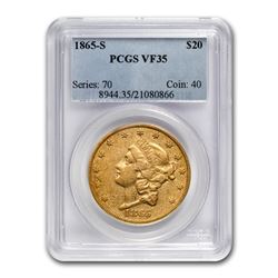 1865-S $20 Liberty Gold Double Eagle VF-35 PCGS