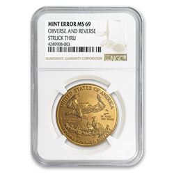1999 1 oz Gold American Eagle MS-69 NGC (Struck-Thru Obv & Rev)