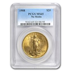 1908 $20 Saint-Gaudens Gold Double Eagle No Motto MS-65 PCGS