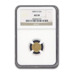 1849-D $1 Liberty Head Gold AU-50 NGC