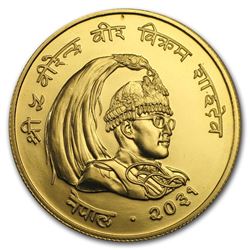 VS2031/1974 Nepal Gold 1\,000 Rupees Indian Rhino BU