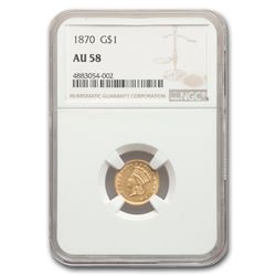 1870 $1 Liberty Head Gold AU-58 NGC