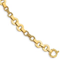 14k Yellow Gold Textured & D/C Fancy Link Bracelet - 7.5 in.