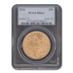 1923 $20 Saint-Gaudens Gold Double Eagle MS-64 PCGS