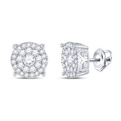 14kt White Gold Round Brown Diamond Cluster Earrings 1.00 Cttw