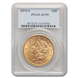 1876-S $20 Liberty Gold Double Eagle AU-55 PCGS