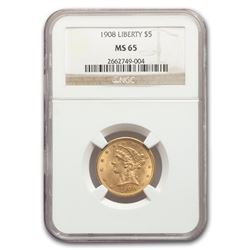 1908 $5 Liberty Gold Half Eagle MS-65 NGC