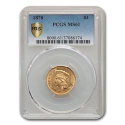 1878 $3 Gold Princess MS-61 PCGS