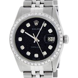 Rolex Mens Stainless Steel Black Diamond 36MM Datejust Wristwatch