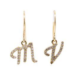 0.22 ctw Diamond Initial French Wire Earrings - 14KT Yellow Gold