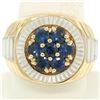 Image 1 : Men's 14k Two Tone Gold 2.50 ctw Round Sapphire Cluster Ribbed BOLD Ring