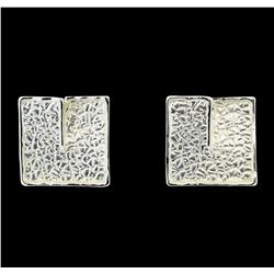 Square Matte Earrings - Rhodium Plated