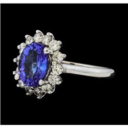 3.02 ctw Tanzanite and Diamond Ring - 14KT White Gold