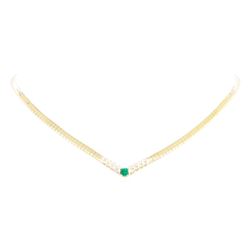 1.00 ctw Emerald And Diamond Necklace - 14KT Yellow Gold