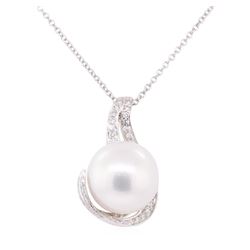 0.40 ctw Diamond and Pearl Pendant with Chain - 14KT White Gold