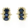 Image 1 : 14k Yellow Gold 2.80 ctw Oval Sapphire Round Diamond Cluster Omega Back Earrings