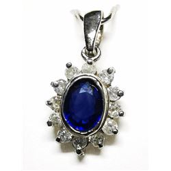 14K White Gold Natural Sapphire From Ceylon(0.6ct) Diamond(0.18ct) (I, G-H) Pendant, Made in Canada,