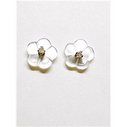 14K Yellow Gold Diamond(0.02ct) Mother Of Pearl "2 In 1" Stud Earrings Earrings, Made in Canada, Sug