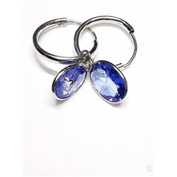 10K White Gold Natural Tanzanite(2.5ct) (1.03Gm) Hoop Earrings Earrings, Appraised Retail $1910