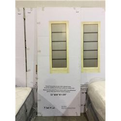 Natural Clear Pine French Door w/ 5 Sandblasted Glass Lites and Black Metal Mullions (32" x 80" x 1-