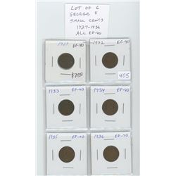 Lot of 6 nice George V small cents: 1927, 1932, 1933, 1934, 1935, 1936. All graded EF-40.