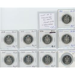 Lot of 9 Collector Proof Like and Specimen 50 cents: 1969 PL-63; 1970 PL-65; 1971 PL-65; 1972 Specim