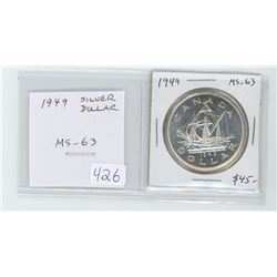 1949 silver dollar MS-63. Depicts John Cabot’s voyage to Newfoundland with his ship Matthew. Celebra