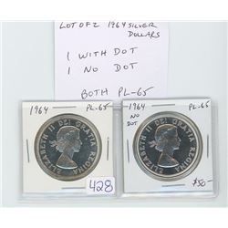 Lot of 2 different Proof Like 1964 silver dollars: 1964 PL-65; 1964 Missing Dot PL-65.