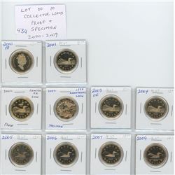 Lot of 10 Collector Proof and Specimen loonies: 2000 PF-67; 2001 PF-67; 2002 Centre Ice Loon PF-67; 