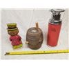 Image 4 : TWO BOTTLES, ONE DECANTER (BARRELL & FIRE EXTINGUISHER SHAPED)