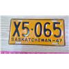 Image 1 : 1947 SASKATCHEWAN LICENSE PLATE