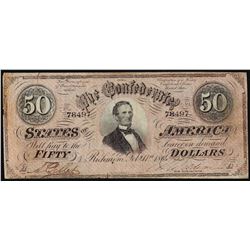1864 $50 Confederate States of America Note