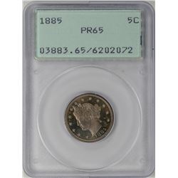 1885 Proof Liberty V Nickel Coin NGC PR65 Green Rattler Holder