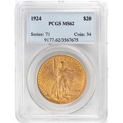 1924 $20 St. Gaudens Double Eagle Gold Coin PCGS MS62