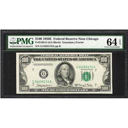 1950E $100 Federal Reserve Note Chicago Fr.2162-G PMG Choice Uncirculated 64EPQ
