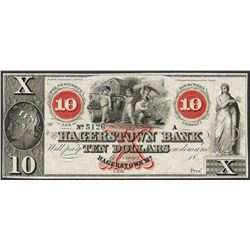 1800's $10 The Hagerstown Bank Maryland Obsolete Note