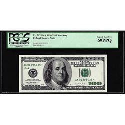 1996 $100 Federal Reserve STAR Note Fr.2175-K* PCGS Superb Gem New 69PPQ