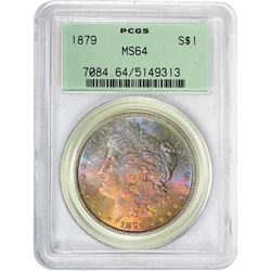 1879 $1 Morgan Silver Dollar Coin PCGS MS64 OGH Amazing Toning