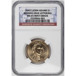 2008 $1 John Adams Presidential Coin Missing Edge Lettering Error NGC MS65