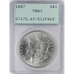 1887 $1 Morgan Silver Dollar Coin PCGS MS63 Old Green Rattler